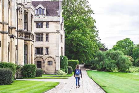 College student walking on campus